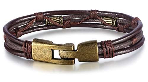 Jstyle Mens Vintage Leather Wrist Band Brown Rope Bracelet Bangle
