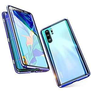 Case Huawei P30 Lite Magnetic Cover Magnetic Adsorption Technology 9H Fr (Huawei P30 Lite)(Blue)