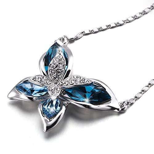 SIVERY Ocean Blue "Butterfly" Women Pendant Necklace, Made with Swarovski Crystals, Valentines Day G