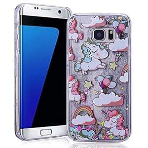 SMARTLEGEND Bling Samsung Galaxy S7 EDGE PC Case Cartoon Unicorn Glitter Quicksand Ultra Thin Hard