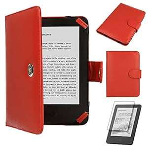 TECHGEAR Red Kindle PU Leather Folio Case Cover With Magnetic Clasp for Kindle eReader with 6