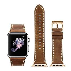 Apple Watch Strap 42mm iStrap Genuine Leather Replacemnt Band Rose Gold Classic Pin Buckle Adapter S