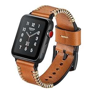 SUNKONG Apple Watch Strap 38mm HStitched Edges Genuine Leather Watch Strap (38mm)(Brown)