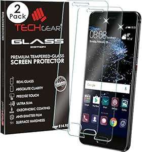TECHGEAR Pack of 2 GLASS Edition Huawei P10 Genuine Tempered Glass Screen Protector Guard Covers
