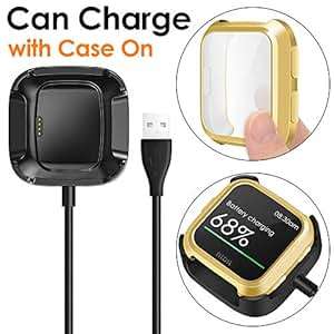 KIMILAR Fitbit Versa Protective Case Fitbit Versa Charger 1 1 Pack Charging Cable Can (Golden)