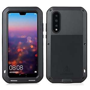 Huawei p20 pro Case Eastcoo Armor Tank Hybrid Aluminum Metal Bumper Heavy Duty case with Gorilla Gla