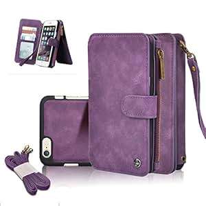IPhone 6S Plus Wallet Case, Cornmi Detachable Case Premium Leather Zipper Wallet Multifunction Prus