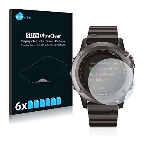 6x Savvies Screen Protector for Garmin fenix 3 Protection Film-Crystal-Clear, Bubble-Free