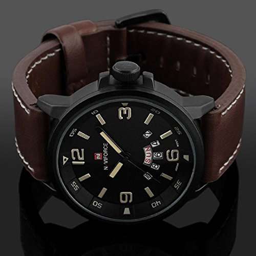 Baishitop Men Luxury Watches Waterproof Watches [30M] Syntheti Leather (Red-Brown)