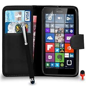 Microsoft Lumia 640 Premium Leather Black Wallet Flip Case Cover Pouch Big Touch St (WALLET BLACK)
