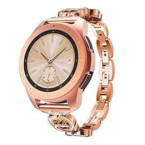 Circle Compatible Galaxy watch 42mm BHeart-shaped Inlaid diamond Stainless Steel Wa (Rose Gold1)