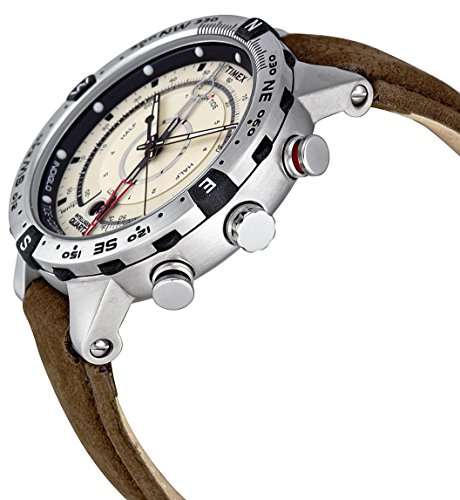 Timex Men's T2N721 Intelligent Quartz Compass Tide Temperature Silver Case Brown Strap Watch