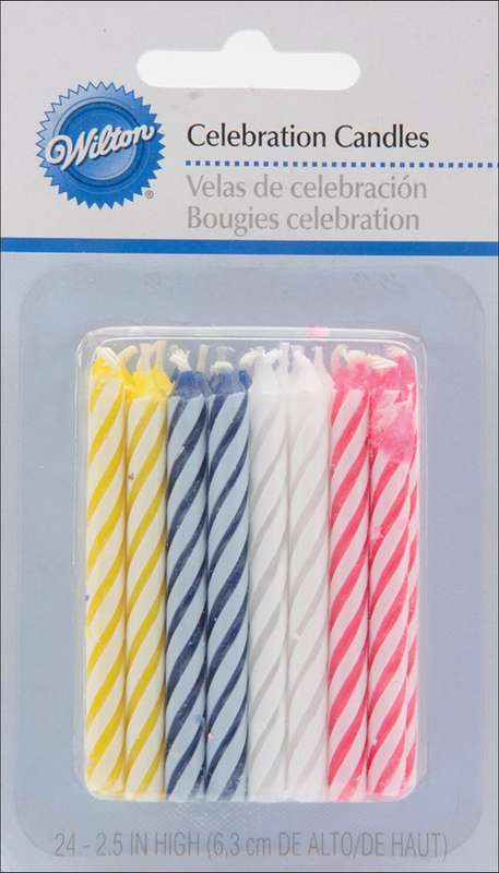 Wilton 24 Pack Assorted Striped Spiral Birthday Candles Celebration Decorations