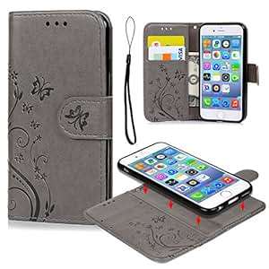 Pincenti iPhone 6 6S Case iPhone 6 6S Wallet Case Embossed Butterfly PU Leather Cover Detachable M