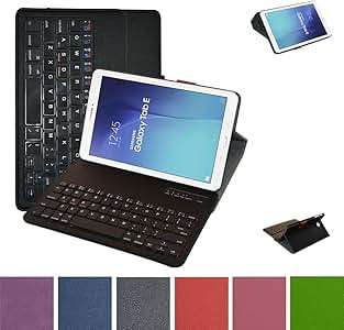 MAMA MOUTH Galaxy Tab E 9.6 Keyboard Case Coustom Design Slim StPU Leather Case Cover W (Black)