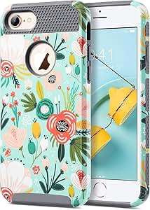ULAK iPhone 7 Case Colorful Series Slim Hybrid Dual Layer Scratch Resistant Hard Back (Mint Floral)
