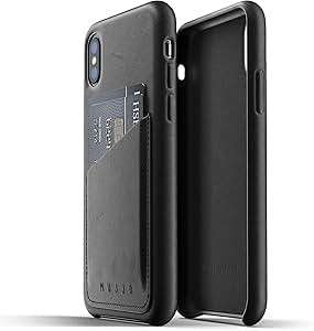 Mujjo Full Leather Wallet Case compatible iPhone XS iPhone X 2-3 Card Pocket 1MM Protec (Black)