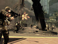 Laying down suppressing fire for a squadmate in SOCOM 4: U.S. Navy SEALs