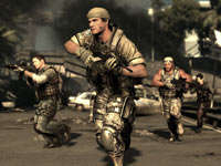 Moving in formation through open territory in SOCOM 4: U.S. Navy SEALs