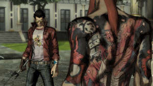 Travis Touchdown facing down a fellow assassin in No More Heroes: Heroes' Paradise