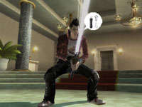 An example of in-game PlayStation Move support within No More Heroes: Heroes' Paradise