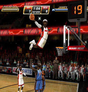 Lebron James in a freshly minted Miami uniform skying over Eastern Conference rivals
