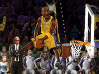 Kobe Bryant all alone above the rim as Phil Jackson looks on in NBA JAM