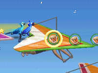 Blu and Jewel during a flying mini-game from Rio: The Video Game for DS