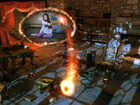 A girl interacting with the game environment using a spell in Wonderbook: Book of Spells