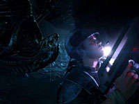 An alien sneeking up on a marine in Aliens: Colonial Marines