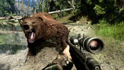 Aiming a scoped rifle at a charging grizzly bear in 'Cabela's Big Game Hunter 2010'