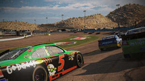 Tuned cars going into a turn in NASCAR The Game 2011
