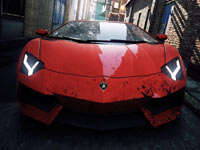 A red Lamborghini alone in an alley in Need for Speed: Most Wanted