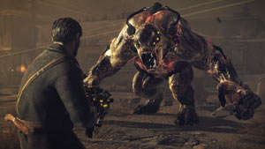 Capelli facing down a formidable Chimeran at close range in Resistance 3