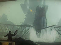Capelli dwarfed by a huge Chimeran unit in Resistance 3