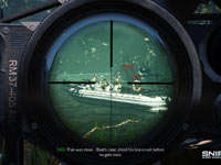 Targeting the driver of a patrol boat in Sniper: Ghost Warrior 2