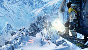 Moby preparing for a helicopter drop into a run in SSX