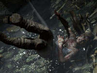 Lara Croft taking a bad fall in Tomb Raider