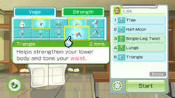 Yoga and strength activity selector in 'Wii Fit Plus'