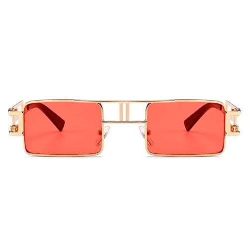 Steampunk Rectangular Sunglasses Men Gold Black Red Flat Top Square Sun Glasses