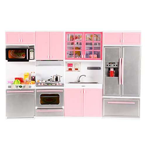 Emorefun Battery Powered Modern Kitchen Play Kitchen Set Pretend Play Kitchen Toys for Kids with So