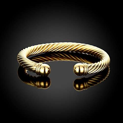 Zhiwen Simple Cuff Bracelet 18K Real Gold Platinum Plated Fine Bangle Bracelet Cable Wire Twisted C