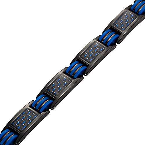 Blue Carbon Fiber Titanium Magnetic 4 Element Bracelet Double Strength Adjusting Tool and Gift Box