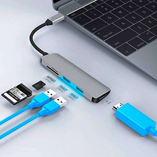 Pavlysh USB C HDMI Adapter for MacBook Pro 2016/2017/2018, 5 in 1 USB-C to HDMI Output, SD+Mi..