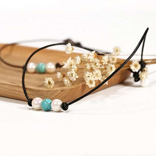 POTESSA Pearl Choker Clearance Sale! White Pearl and Synthetic Turquoise Beads Necklace Handmade Le