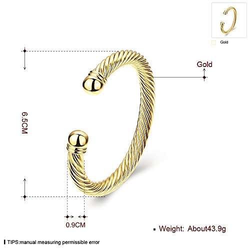 Zhiwen Simple Cuff Bracelet 18K Real Gold Platinum Plated Fine Bangle Bracelet Cable Wire Twisted C