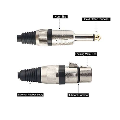 TISINO Microphone Cable XLR Female to 6.35 mm (1/4 Inch TS) Mono Male Plug Unbalanced Interconnect