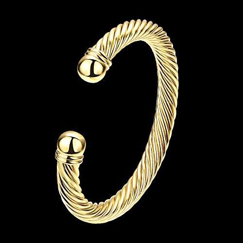 Zhiwen Simple Cuff Bracelet 18K Real Gold Platinum Plated Fine Bangle Bracelet Cable Wire Twisted C