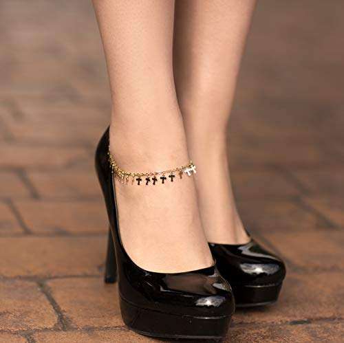 Lifetime Jewelry Gold Ankle Bracelets for Women Teens & Girls [ 24k Plated Dangling Cros..