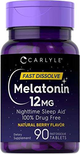 Carlyle Melatonin 12 mg Fast Dissolve 90 Tablets | Nighttime Sleep Aid | Natural Berry Flavor | V...
